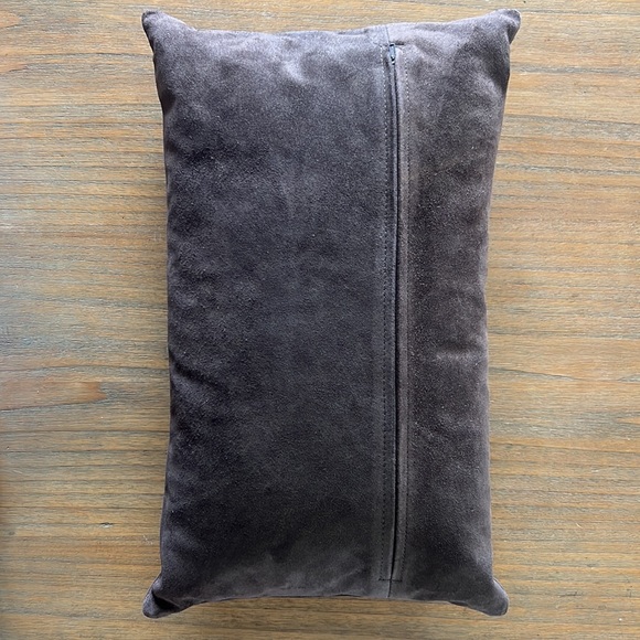 New Never Used Chocolate Leather Suede Pillow Cover with Down Insert - Picture 3 of 6